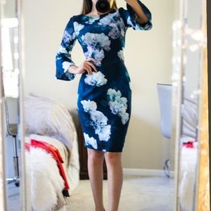 Calvin Klein Floral Flare Sleeve Dress